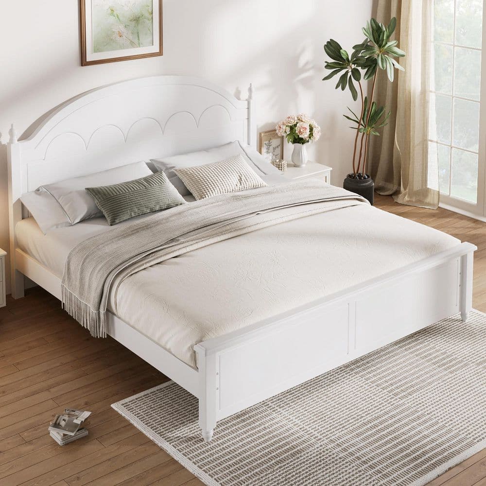 White Wood Frame Queen Size Platform Bed with Arched Headboard and Classic Design price history on PriceWatchPro