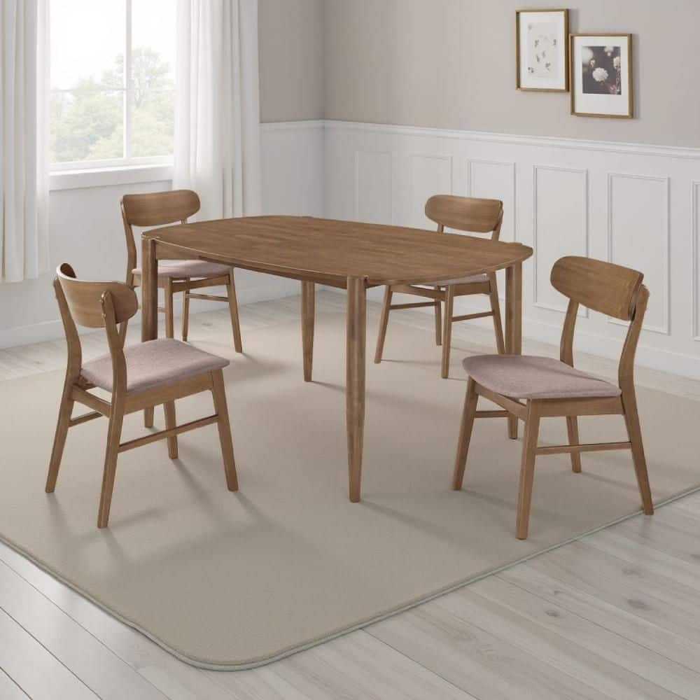 Dora 5-Piece Oval Shape Walnut Brown Wood Top Dining Room Set Seats 4