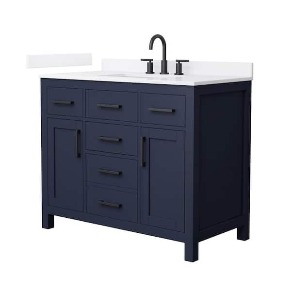 Wyndham Collection Beckett 42 in. Single Freestanding Dark Blue Bath Vanity with White Quartz Top (Assembled)