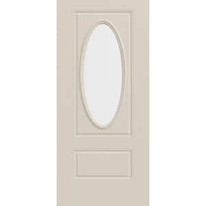 36 in. x 80 in. 1 Panel 3/4 Lite Oval Right-Hand/Inswing Clear Glass Primed Steel Front Door Slab
