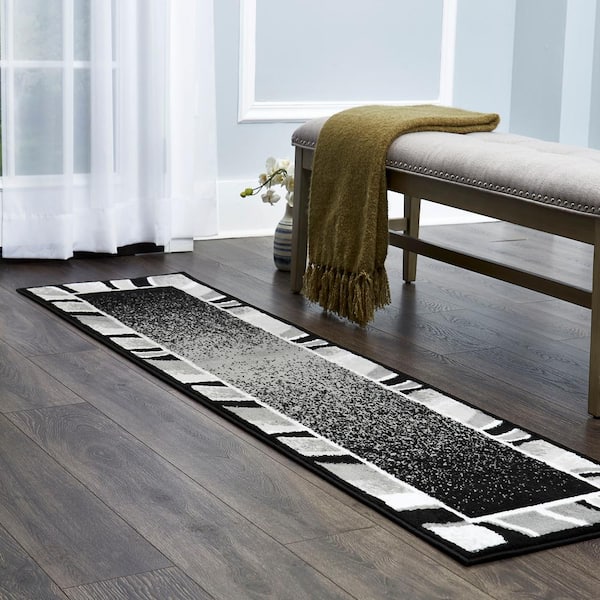 Premium Black/Grey 2 ft. x 7 ft. Modern Runner Rug