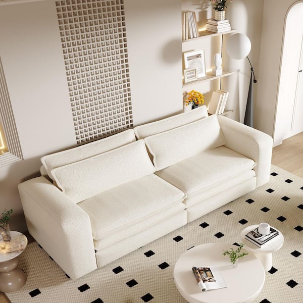 93 in. Square Arm Polyester Rectangle Sectional Sofa in Beige/White (Seats 3)
