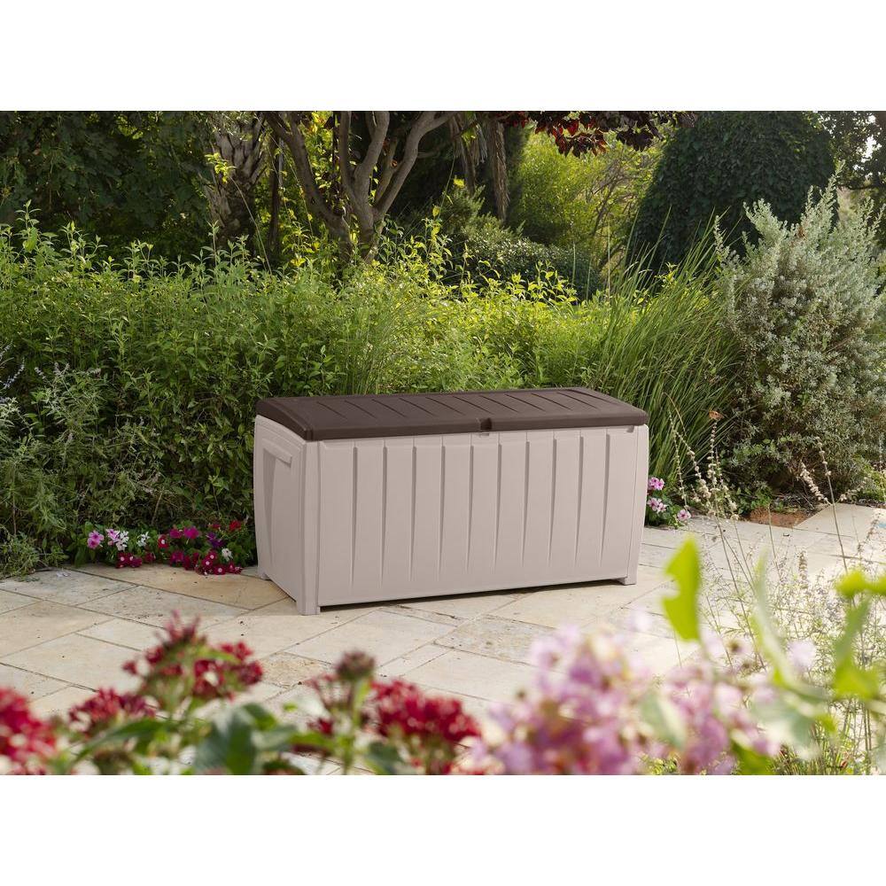Beige and Brown 49" Lockable Weatherproof Plastic Deck Box