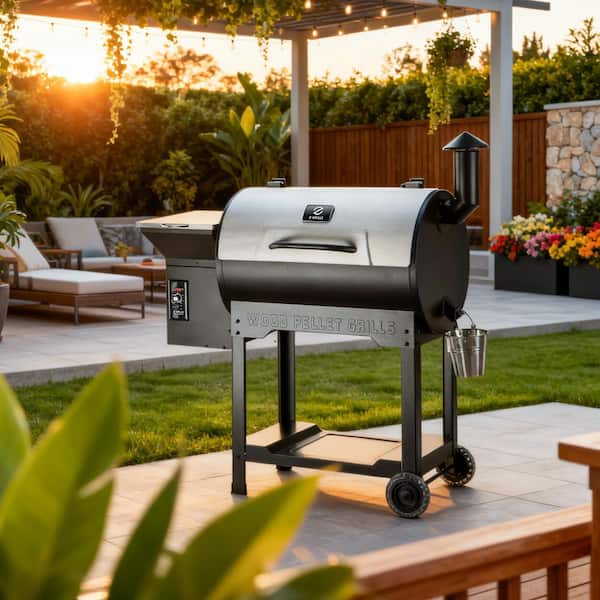 700 Series Pellet Grill and Smoker in Silver with Stainless Steel Lid, Includes Cover