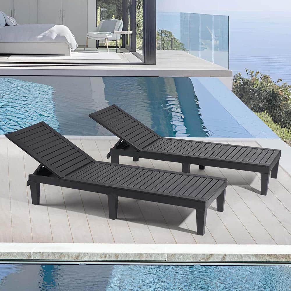 Nestl Black Adjustable Polyresin Outdoor Chaise Lounge Set