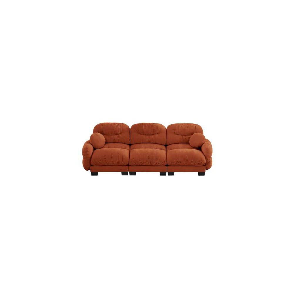 Front view of an orange chenille 3-seater modular sectional sofa.