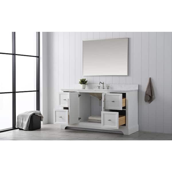 Vanity Art Chambery 60 in. W x 22 in. D x 34.5 in. H Bathroom Vanity in White with Engineered Marble Top
