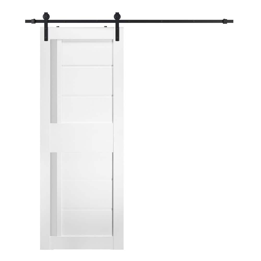 Esta 32 in. x 84 in. 2-Lite Frosted Glass Bianco Noble Wood Composite Sliding Barn Door with Hardware Kit price history on PriceWatchPro