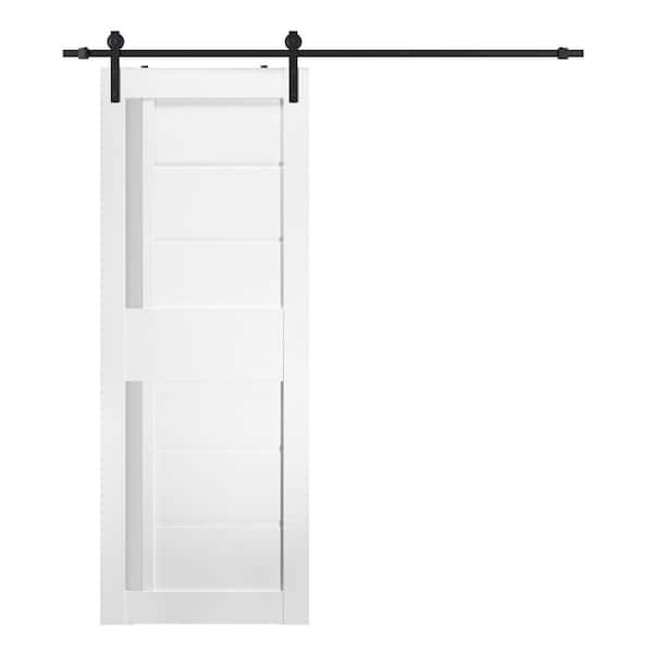 Belldinni Esta 32 in. x 84 in. 2-Lite Frosted Glass Bianco Noble Wood Composite Sliding Barn Door with Hardware Kit