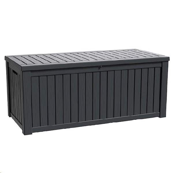 150 Gal. Black Waterproof Resin Deck Box with Hydraulic Lid Support for Patio Cushions