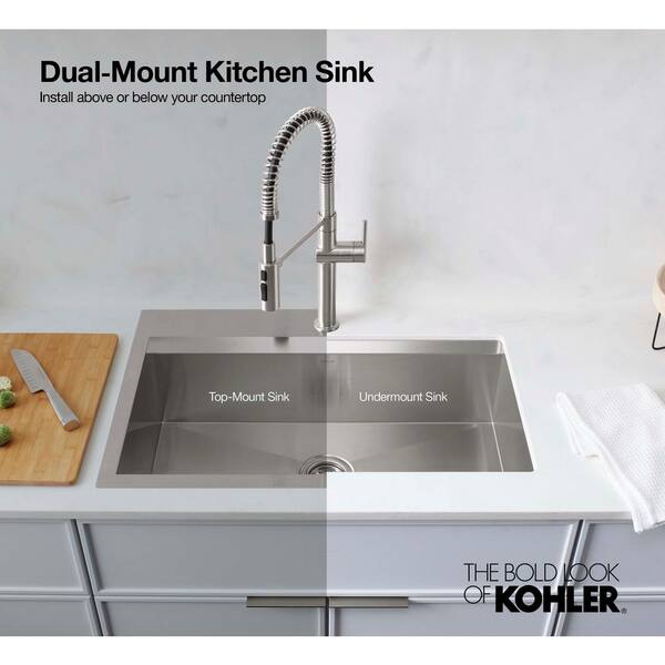 KOHLER Task Workstation 33 in. Drop-in/Undermount Single Bowl Stainless Steel Kitchen Sink with 1-Faucet Hole