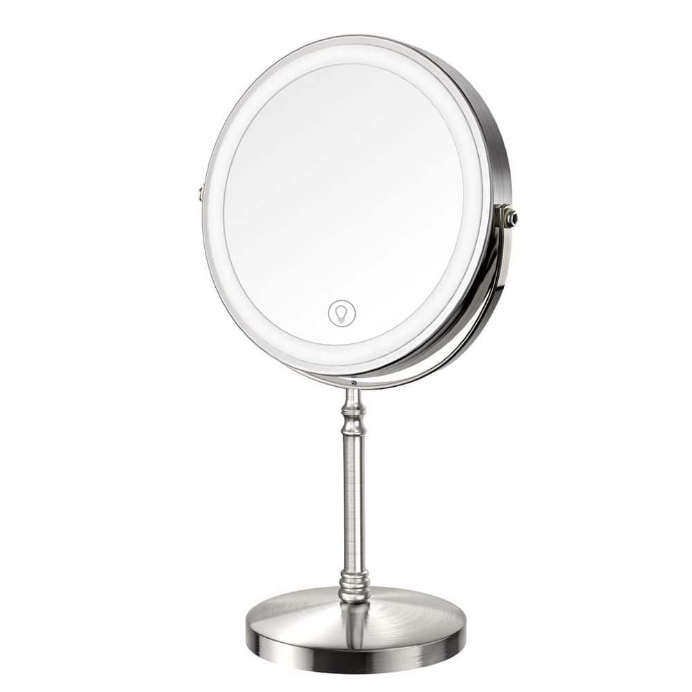 8 in. W x 15 in. H Round Double-Sided Magnifying Tabletop Bathroom Makeup Mirror in Nickel with 3 Color Lights price history on PriceWatchPro