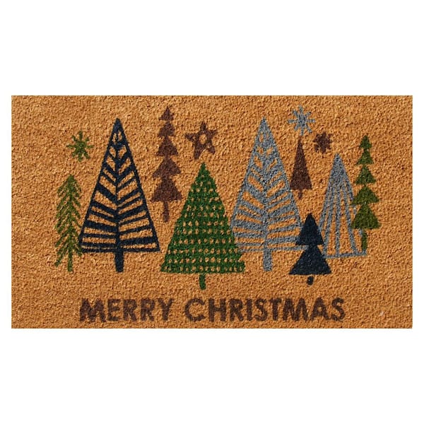 Rubber-Cal Merry Christmas "Christmas Tree Farm" 18 in. x 30 in. Coir Door Mat