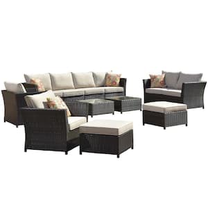 Norman Brown 12-Piece Wicker Outdoor Patio Conversation Seating Sofa Set with Beige Cushions, No Assembly Required