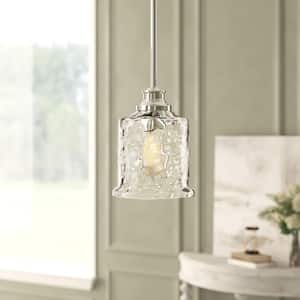 Drake 60-Watt 1-Light Polished Nickel Mini-Pendant with Clear Hammered Glass Shade