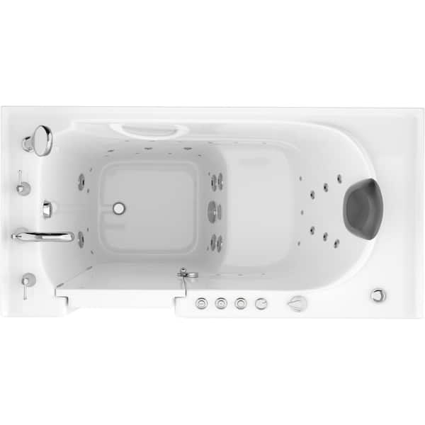 Safe Premier Series 30 in. L x 59 in. W Left Side Drain Combination Jetted Bathtub in White with Fast Filling Faucet Set