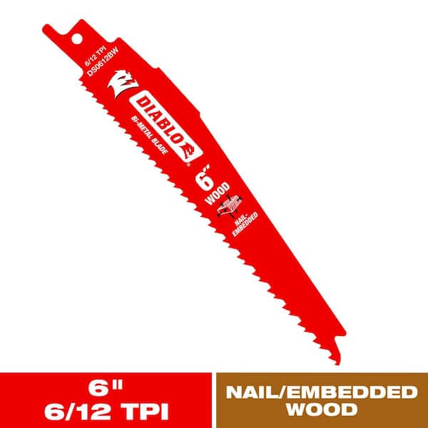 6 in. 6/12 TPI Bi-Metal Reciprocating Saw Blade for Nail-Embedded Wood