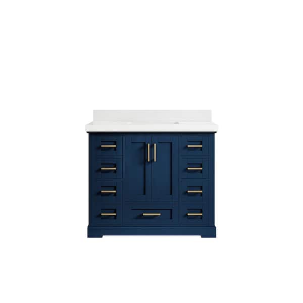 Willow Collections Boston 42 in. W x 22 in. D x 36 in. H Bath Vanity in Navy Blue with 2" White Quartz Top
