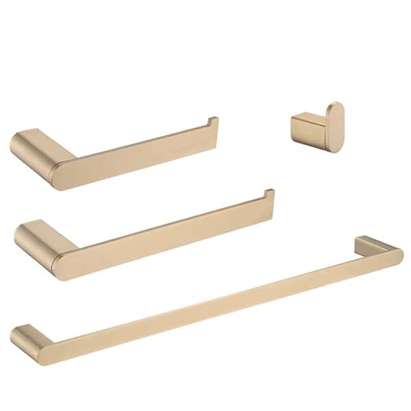 ehablix Bathroom Hardware 4-Piece Bath Hardware Set with Towel Bar, Robe Hook, Toilet Paper Holder in Gold
