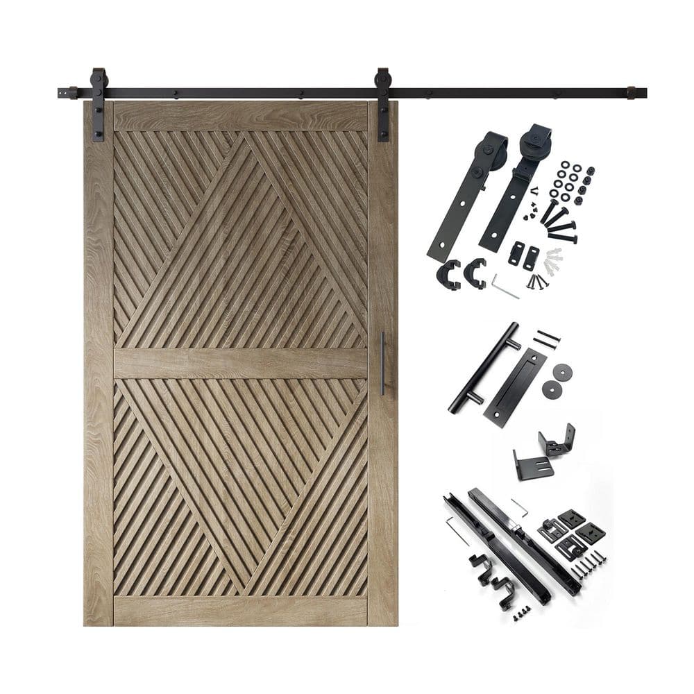 LT 48 in. x 80 in. C-Panel Classic Gray Diamond Design Solid Pine Wood Sliding Barn Door with Hardware Kit price history on PriceWatchPro