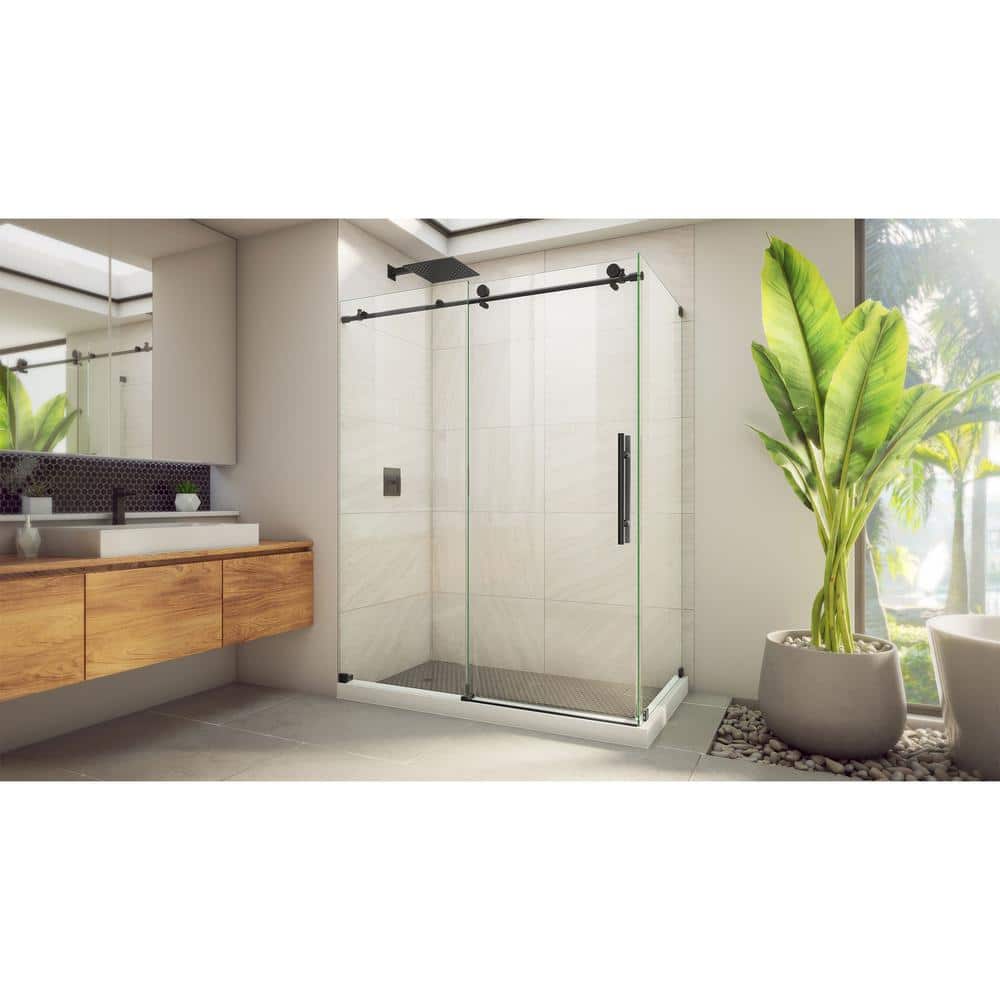Matte Black Frameless Clear Glass Sliding Shower Enclosure