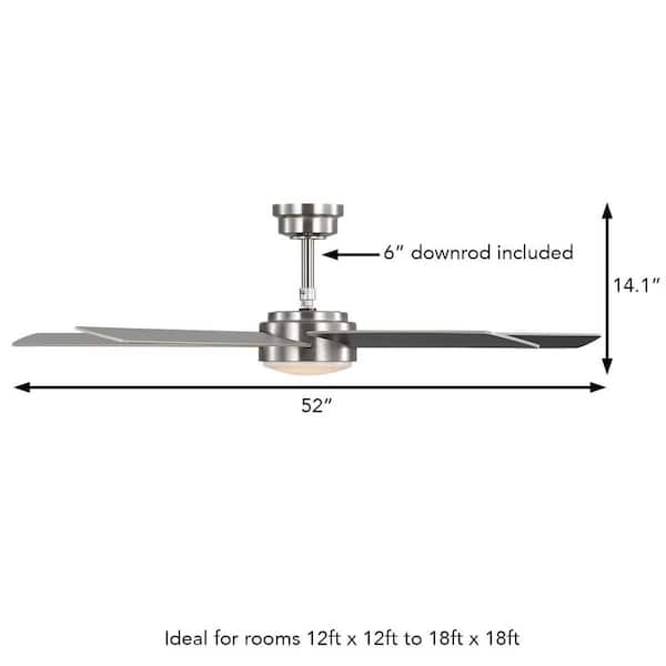 Cornwall 52 in. Brushed Nickel Downrod Standard Ceiling Fan with 5-Blades, White Adjustable LED, DC Motor, and Remote