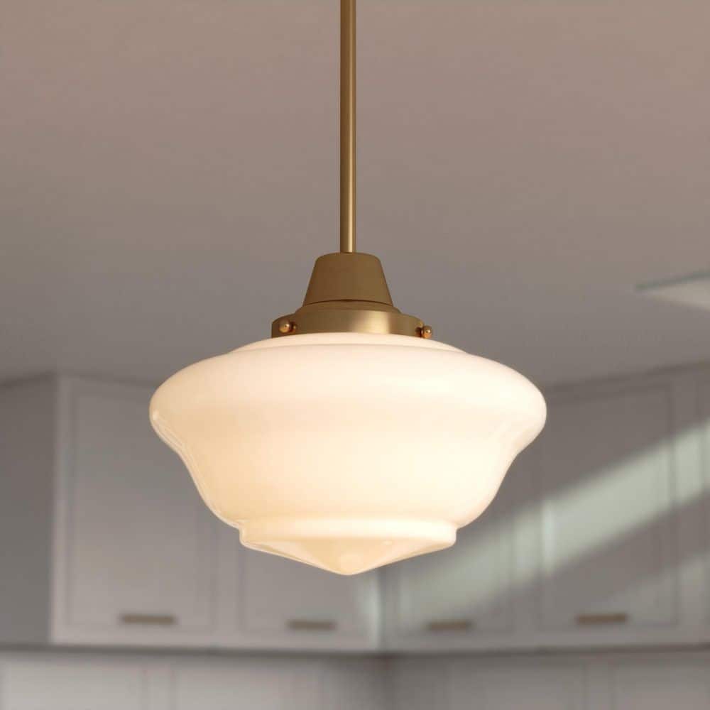 Eastgate 1-Light 12 in. Wide Antique Gold Schoolhouse Mini Pendant Light with White Frosted Opal Glass Shade price history on PriceWatchPro
