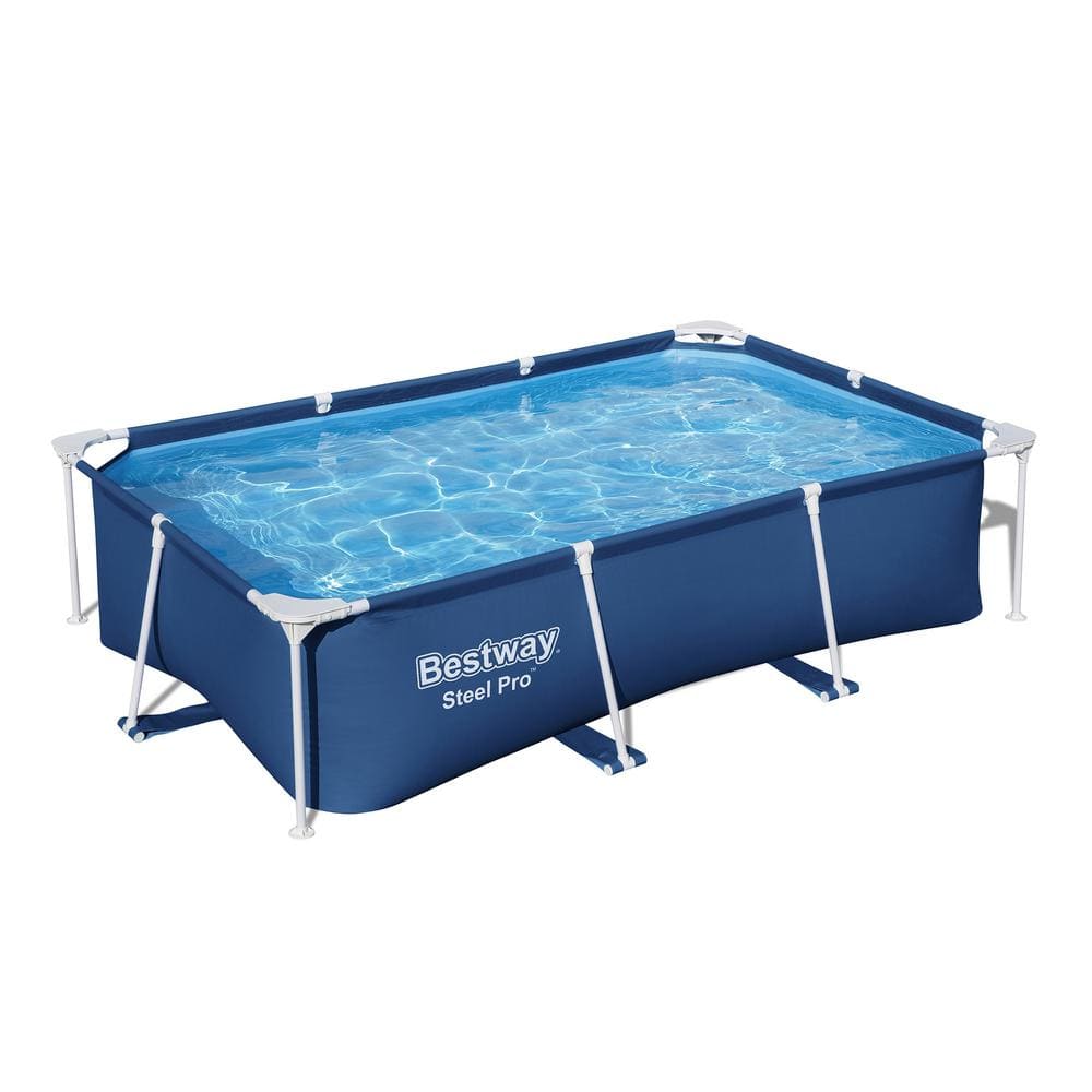 Blue Steel Frame Rectangular Above Ground Pool with Pump