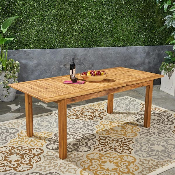 Harper & Bright Designs Natural 100% Solid Wood Expandable Outdoor Dining Table with Umbrella Hole