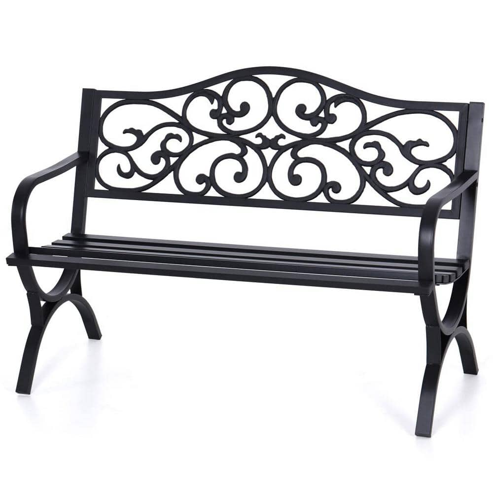 50 in. Black Metal Outdoor Bench