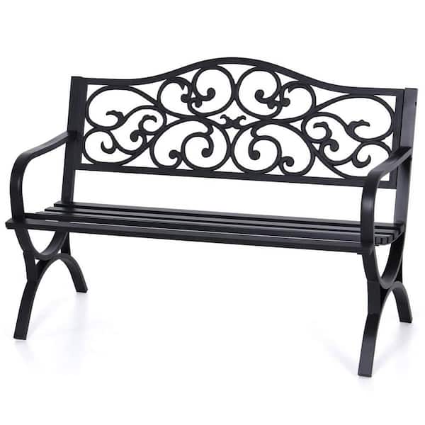 Unbranded 50 in. Black Metal Outdoor Bench