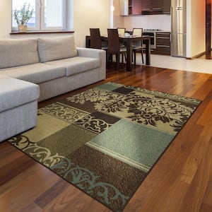 Ottohome Collection Non-Slip Rubberback Damask 5x7 Indoor Area Rug, 5 ft. x 6 ft. 6 in., Multicolor