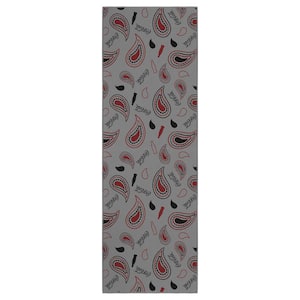 Grey/Multi 2 ft. x 5 ft. For Man Cave Bedroom Kitchen Coca-Cola Paisley Washable Non-Slip Runner Rug