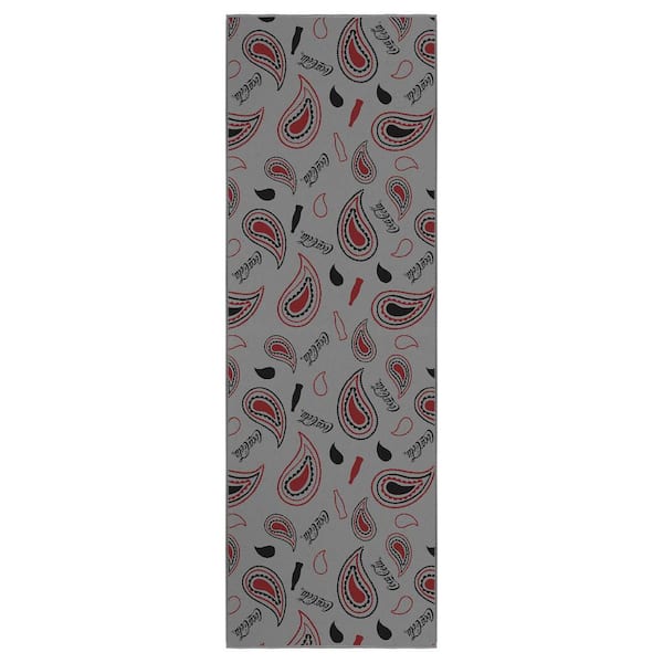 Ottomanson Grey/Multi 2 ft. x 5 ft. For Man Cave Bedroom Kitchen Coca-Cola Paisley Non-Slip Runner Rug