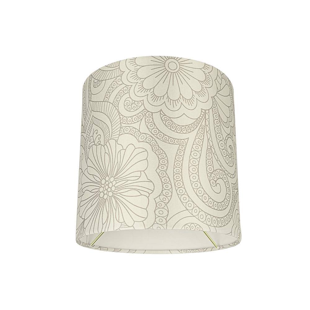 White and Grey Floral Drum Lamp Shade, 8"