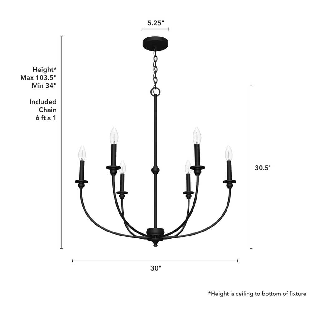 Southcrest Classic Matte Black 6-Light Candle Chandelier
