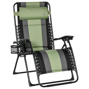 Zero Gravity Metal Outdoor Lounge Chair, Folding Reclining Patio Chair, with Cup Holder and Headrest in Green