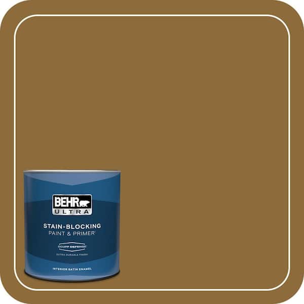BEHR ULTRA 1 qt. #310F-7 Carmel Woods Extra Durable Satin Enamel Interior Paint & Primer