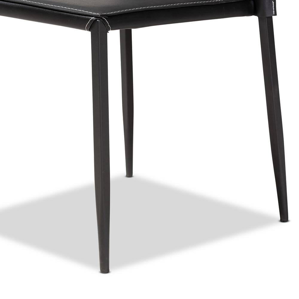Set of 4 Black Faux Leather Parsons Dining Chairs with Metal Legs