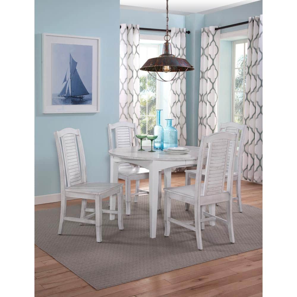 Elegant Antique Chalk Rubberwood Side Chair, 40" High