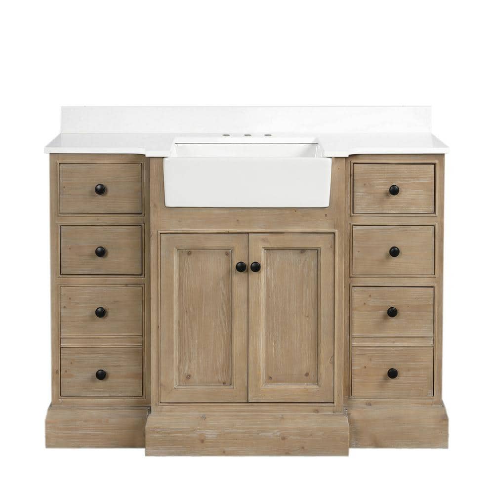 Kelly 48" Weathered Fir Bathroom Vanity with White Stone Countertop