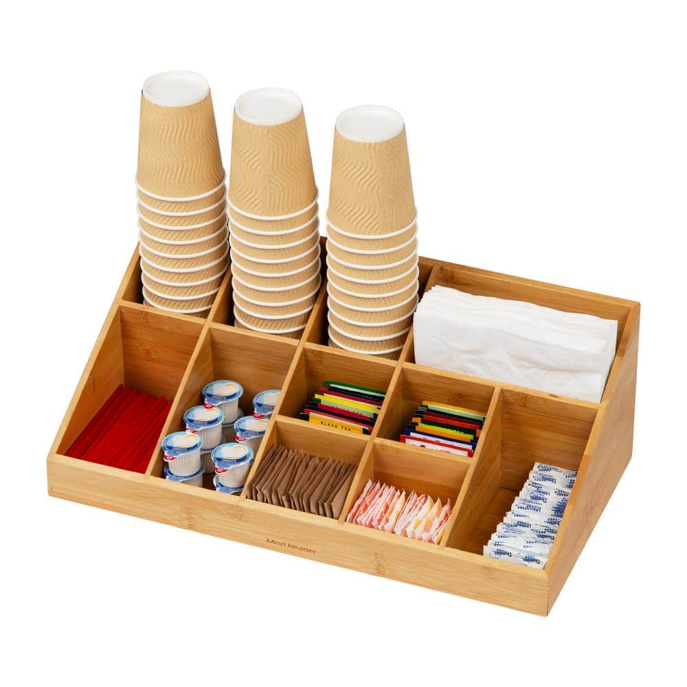 Eco-Friendly Bamboo 11-Compartment Coffee and Condiment Organizer