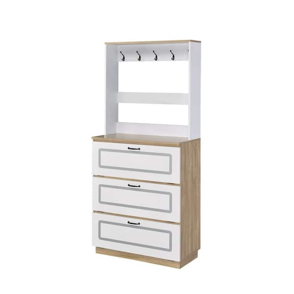 Acme Furniture Hewett 47 in. H x 32 in. W White Wood Shoe Storage Cabinet with 3-Drawer