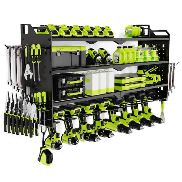 16.5 in. Black Steel 4-Tier Power Tool Organizer Shelving Wall Mount Utility Storage Rack 1-Pack，RED/BLACK/YELLOW