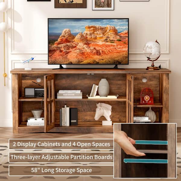 LACOO 58 in. Brown TV stand Fits TVs up to 75 in. Entertainment