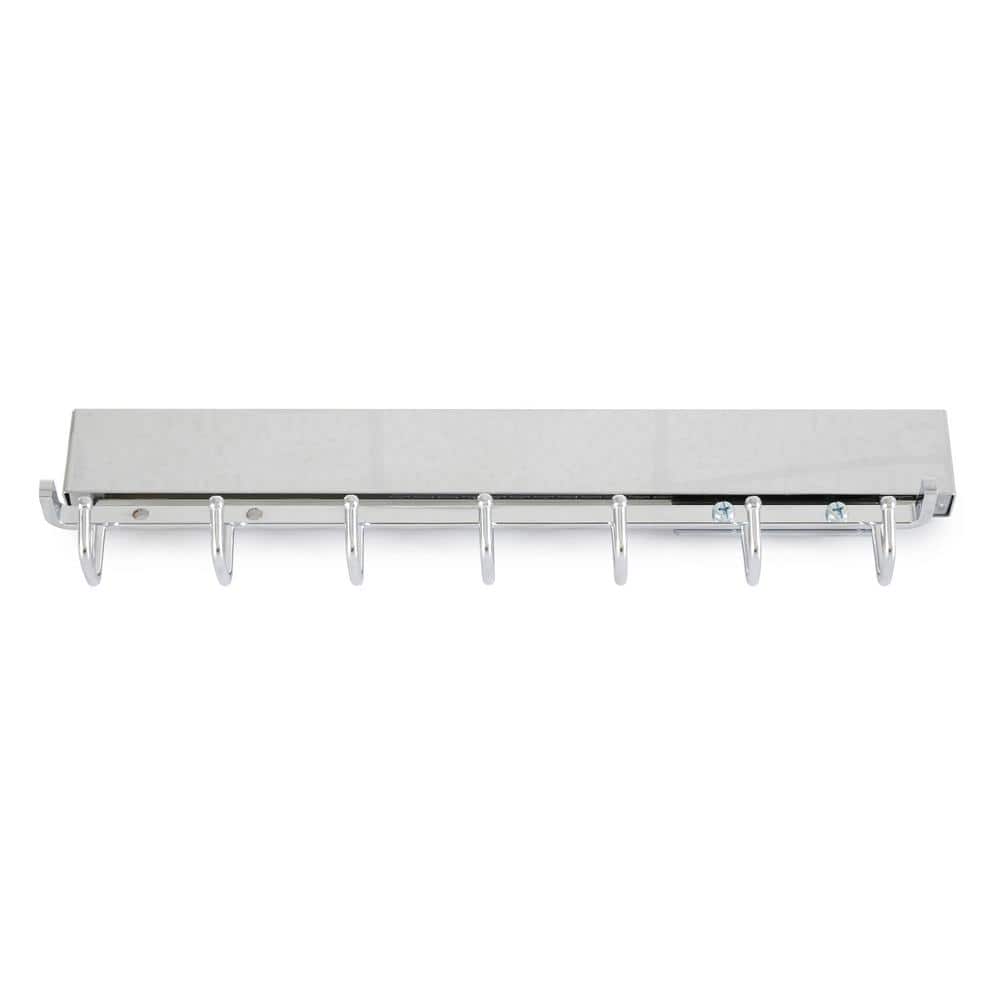 Chrome 14'' Sliding Belt and Accessory Rack with 7 Hooks
