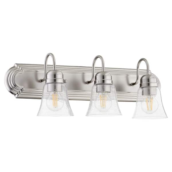 Quorum INTERNATIONAL Campbell Traditional 24 in. Width, 3-Light Satin Nickel Vanity Lights with Clear Seeded Glass shade