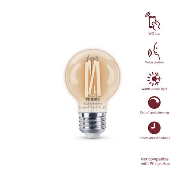 40-Watt Equivalent G16.5 Smart Wi-Fi Vintage Edison LED Light Bulb Tunable White 2700 (K) WiZ with Bluetooth (2-Pack)