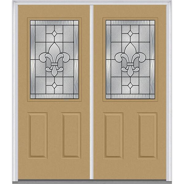 MMI Door 72 in. x 80 in. Carrollton Right-Hand Inswing 1/2-Lite Decorative 2-Panel Painted Fiberglass Smooth Prehung Front Door