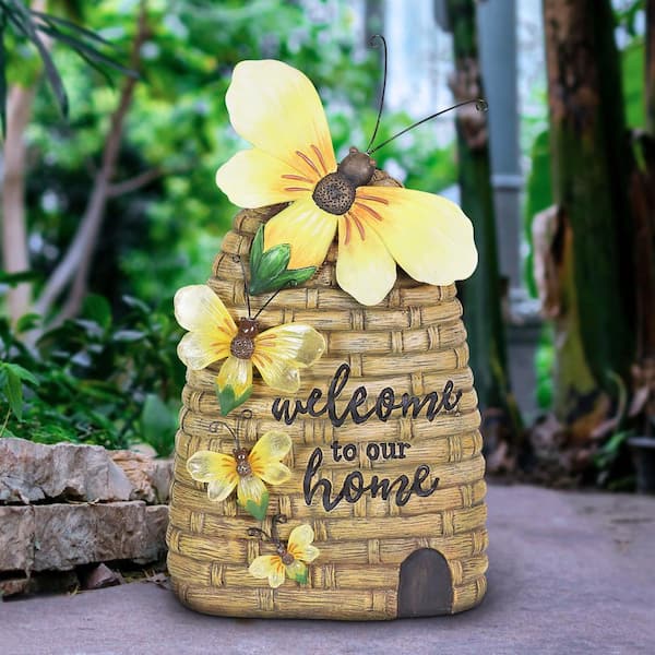 Exhart Welcome to Our Home Hand Painted Bee Hive Garden Statue